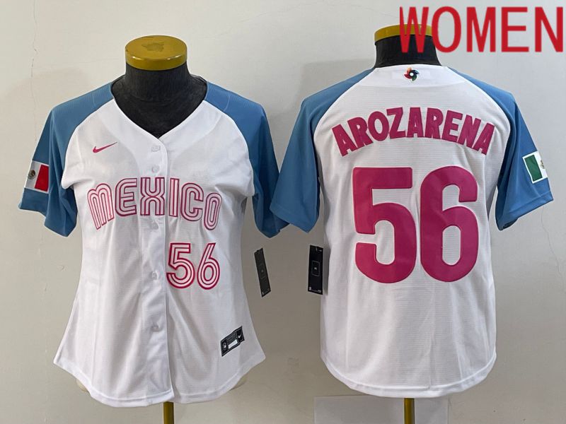 Women 2023 World Cub Mexico #56 Arozarena White Nike MLB Jersey8